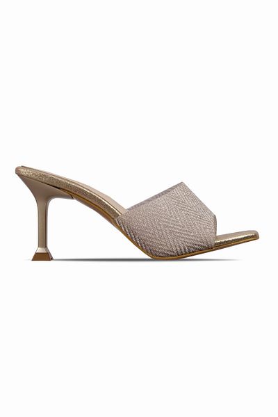 Lal Shoes & Bags Faroser Women's Glitter Heeled Slippers-Gold