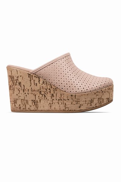 Lal Shoes & Bags Hera Heel Patterned Women's Wedge Heeled Slippers-Nude