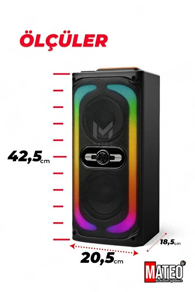 MATEO Işıklı Bluetooth Hoparlör 20W Yüksek Ses Güçlü Batarya FM USB SD Kart Destekli Taşınabilir Kablosuz