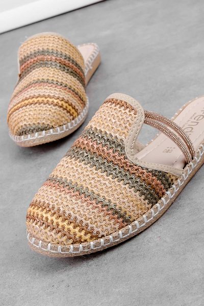 Lal Shoes & Bags Worker Women's Straw Detailed Slippers-Colorful