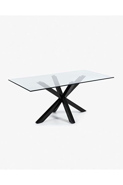 Hitit Dekorasyon Sias Metal Cam Yemek Masası Siyah Ayak Şeffaf Cam Tabla