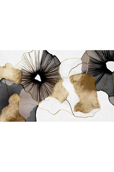 Harikabirev HARİKABİREV| GRİ-ALTIN DESENLİ SOYUT MODELİ (MODERN)|ÇERÇEVELİ TEMPERLİ CAM TABLO TEKLİ YATAY