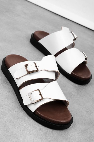 Lal Shoes & Bags Miloze Women's Bodrum Two Belt Buckle Detailed Slippers-White