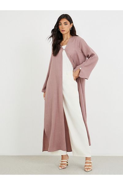 Styli Slit Sleeve A-Line Abaya with Button Detail