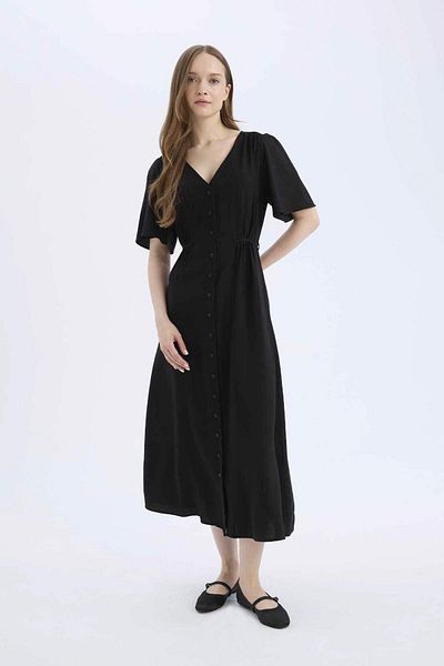 DeFacto A-Line V-Neck Short Sleeve Midi Dress E1128Ax25Sm
