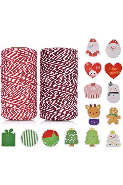 OITUGG Set of 2 rolls and 14 cards for Christmas gifts OITUGG, cotton/paper, multicolor, 200 m x 2 mm