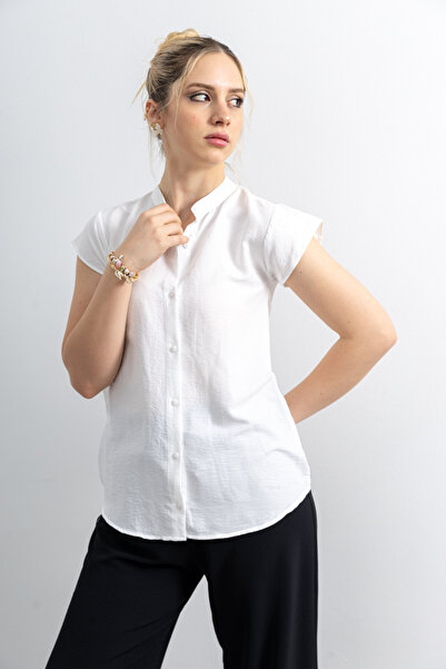 TUĞBA ERGÜL Kadın Kısa Kol Hakim Yaka Pamuklu Gömlek