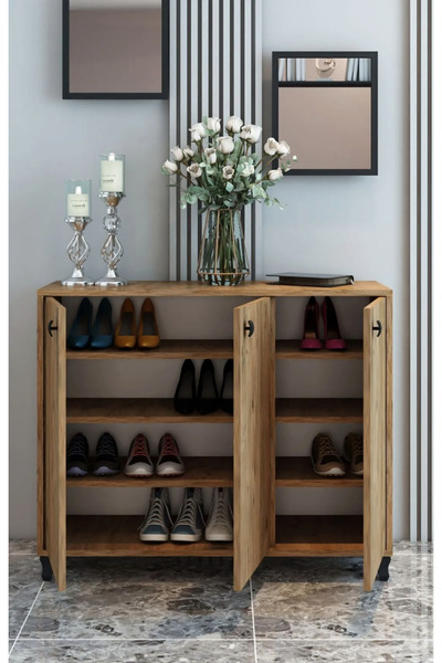 mormanya Armansi 3 Kapaklı Ayakkabılık Çok Amaçlı Dolap Fortmanto Raflı Vestiyer Ceviz