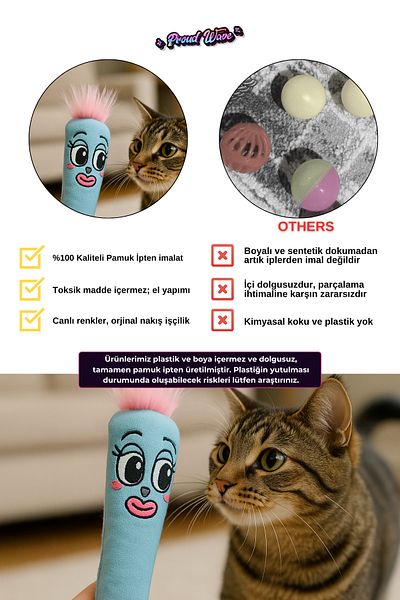 Proud Wave Sound Furry Cat Toy Rustling Catnip Matatabi Stick Unfilled Embroidery Toy