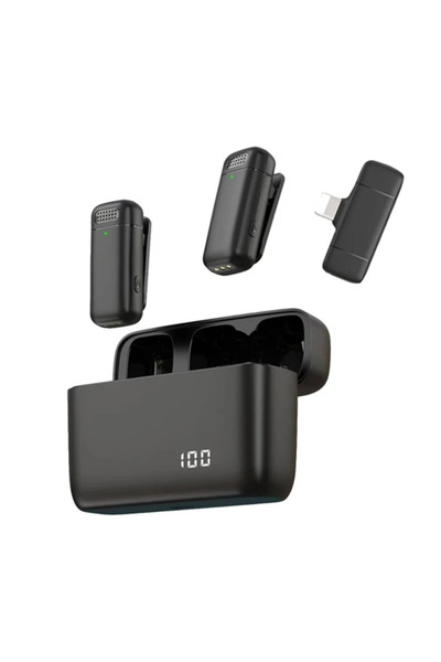 Vikefon 1 إلى 2 لجهاز iPhone ميكروفون لافالير لاسلكي مع علبة شحن وميكروفون مح...