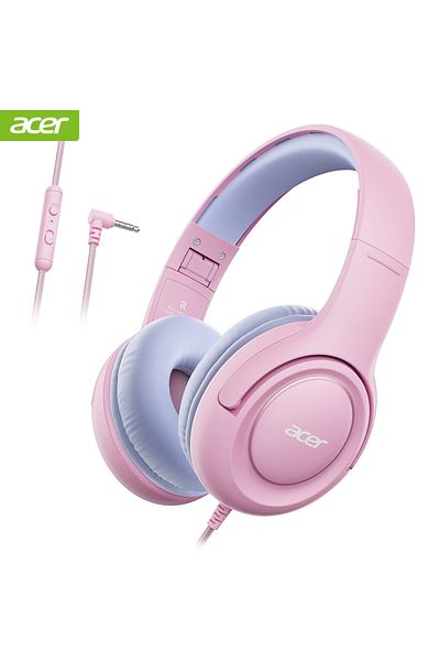Choice سماعات رأس Acer للأطفال باللون الوردي والأرجواني، سلكية للمدرسة، مزودة بمحدد مستوى صوت 85/94 ديسيبل، قابلة للطي، صوت ستيريو