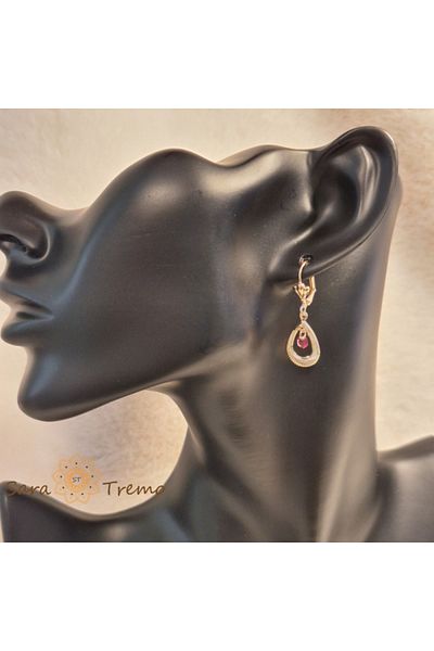 saratremo Gold-Plated Drop-Shaped Charm Earrings with Pink Zirconia