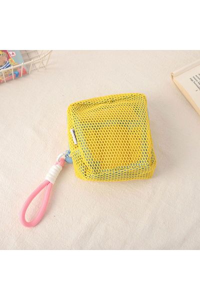 Choice 13x13x5CM Yellow Stylish Lightweight Mesh Cosmetic Bag, Portable Square Cosmetic Storage Bag with Zi
