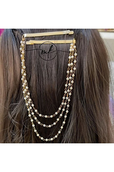 Shiklik MODA Accesoriu de păr pentru femei, culoare aurie, 2 bucăți, perle