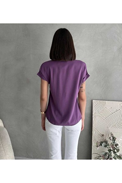 Maison La Femme Kadın Gömlek Mor Kısa Kollu