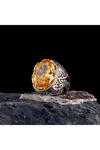 Senin Silver 925 Ayar Parlak Safir Taşlı Melek Figürlü Gümüş Erkek Yüzük