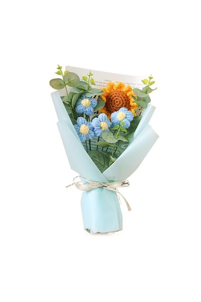 Choice Blue Artificial Flower Crochet Bouquet Handmade Anniversary Sunflower Daisy Bouquet Mothers Day Birt