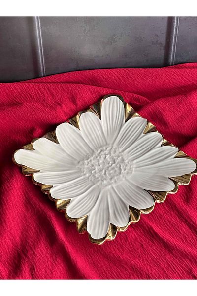 ROSSEV Flora Gold Square Serving Plate 24cm