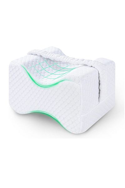 Choice White Knee Pillow for Side Sleepers with Straps, Soft Memory Foam Leg & Knee Pillow for Hip Pain, Ba