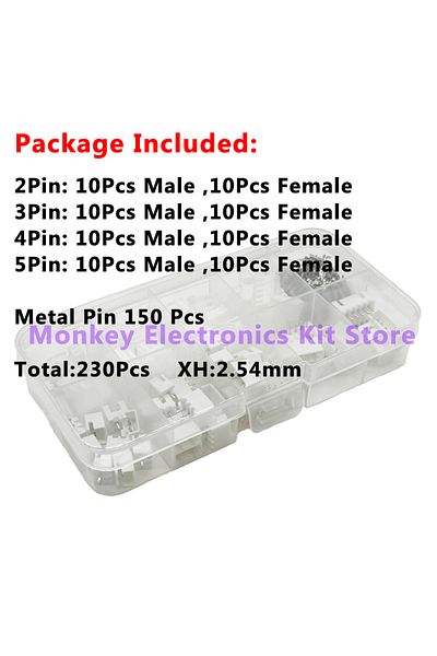 Choice 230Pcs/Box Pitch Terminals Kit JST PH 2.0mm / XH 2.54mm 2/3/4/5 Pin Male Female Plug Plastic Hous...