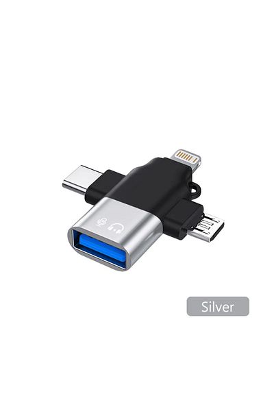 Choice محول OTG فضي 3 في 1 من USB 3.0 إلى Micro USB/Type C/Lightning لأجهزة iPhone وXiaomi وSamsung M