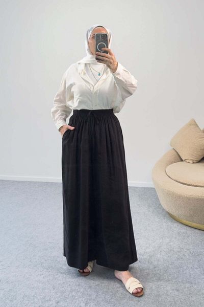 Hatun Atila Elastic Waist Casual Palazzo Modal Trousers 5221 - Black