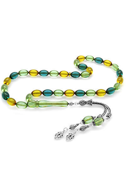 Tesbihane 925 проба срібла, подвійні китиці, різьблення у вигляді ячменю, змішані пастельні кольори, вогняний бурштин, чотки