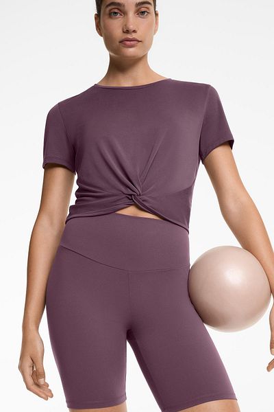 Oysho Modal blend short-sleeved knot T-shirt