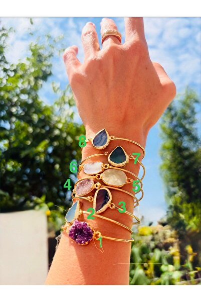 Vip 1Nolu Altın kaplama Amatist Taşlı Bileklik Kararmaz 14K Rengindedir 5.8cm