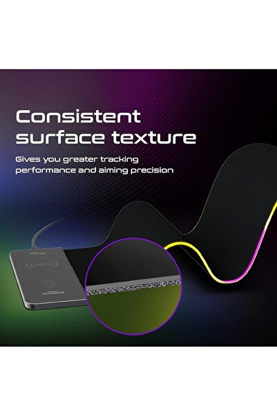 VERTUX لوحة ماوس RGB مع شاحن لاسلكي، لوحة ماوس ألعاب 2 في 1 بسطح مضاد للاحتكاك مع Ultra