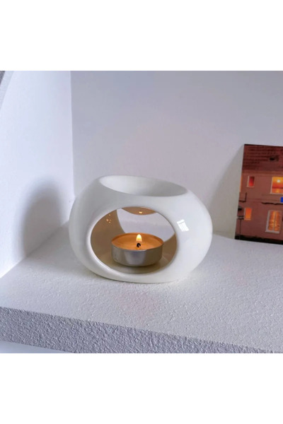 Choice حامل شمعة بسيط أسود من السيراميك مع موزع للزيوت العطرية للاستخدام المنزلي وسبا Aro.