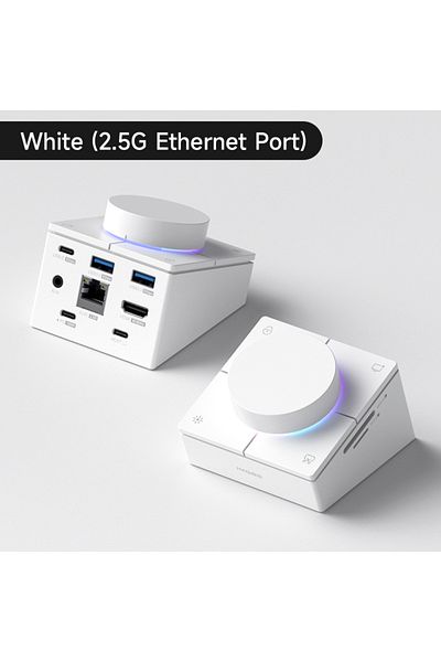 Choice موزع USB-C أبيض من Hagibis Knob مزود بأزرار اختصار وقاعدة توصيل من النوع C وضبط مستوى الصوت وسطح مكتب