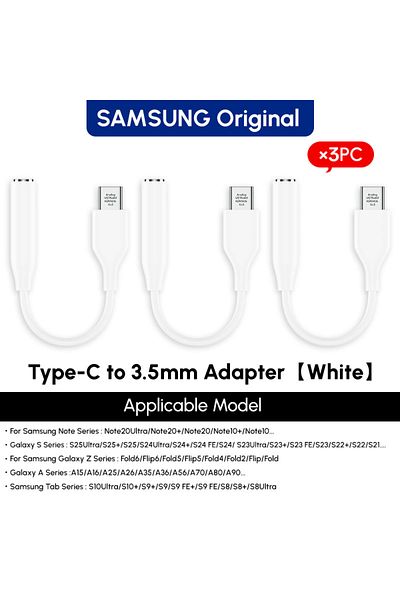 Samsung White 3pcs Original Type C To 3.5mm Jack AUX Adapter for S25 S24 S23 3.5mm Headphone