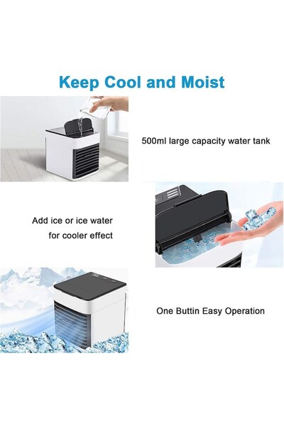 JYQAN Mini aparat de aer condiționat Jyqan, USB, 3 viteze, iluminare LED, alb