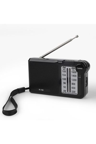 Choice black R-150 Portable AM/FM radio with speaker, headphone jack, 2 AA batteries for indoor, outdoor an