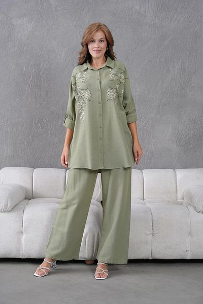 BURRASCA Oversize Linen Set with Embroidered Stones