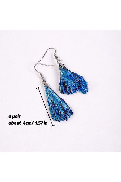 Choice Blue Feather Natural Stones Tourmaline Aura Blue Flame Healing Crystal Stone Dangle Drop Earrings fo
