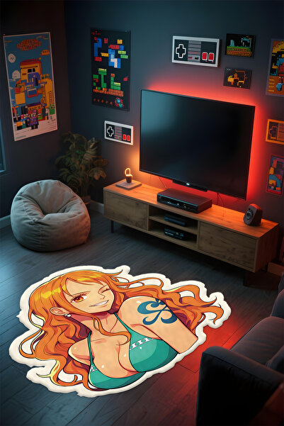 Alpacarpet Özel Kesimli Desenli Anime & Gamer Halısı Kaymaz Taban Makinede Yı...