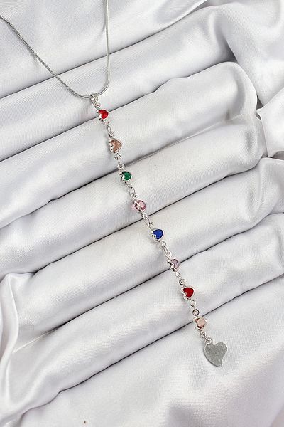 Clariss Brass Silver Color Mixed Color Zircon Stone Heart Y Women's Necklace