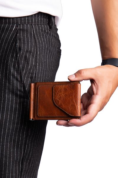 Niki Leather Rafel Tan Genuine Leather Wallet with Money Clip and Magnet Cover