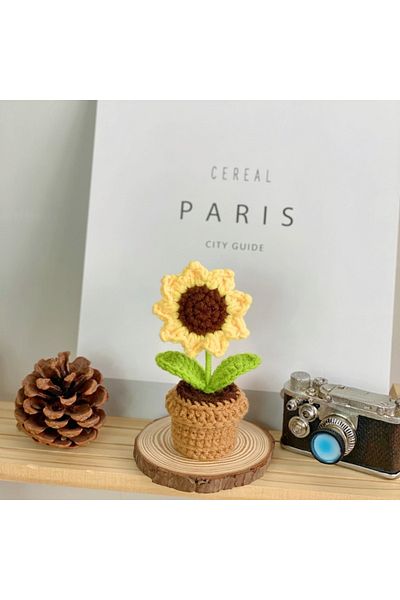 Choice sunflower Handmade Knitted Flower Pot Red Heart Shaped Knit Imitation Potted Plant for Valentine's D