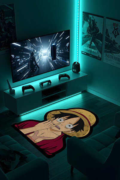 Alpacarpet Özel Kesimli Desenli Anime & Gamer Halısı Kaymaz Taban Makinede Yıkanabilir Genç Odası Halısı