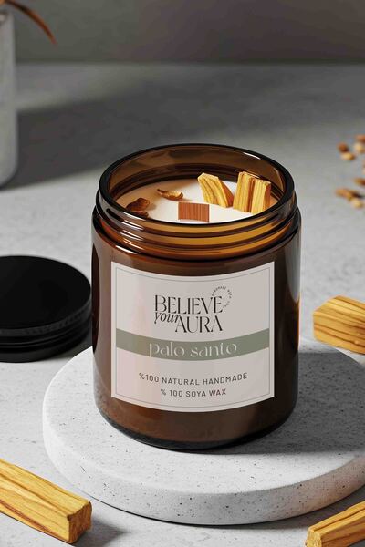 Believe Your Aura Sandal Ağacı Kokulu Doğal Soya Mumu - Palo Santo Tütsü Deko...