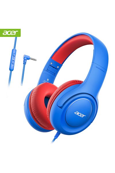 Choice سماعات رأس Acer Kids BlueRed سلكية للمدرسة مع حد مستوى صوت 85/94 ديسيبل وسماعة رأس ستيريو قابلة للطي f