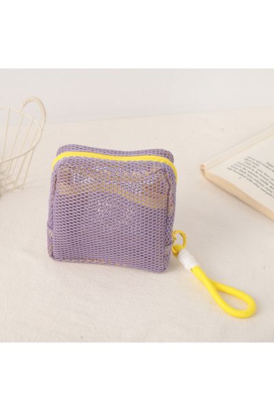 Choice 13x13x5CM PURPLE Stylish Lightweight Mesh Cosmetic Bag, Portable Square Cosmetic Storage Bag with Zi