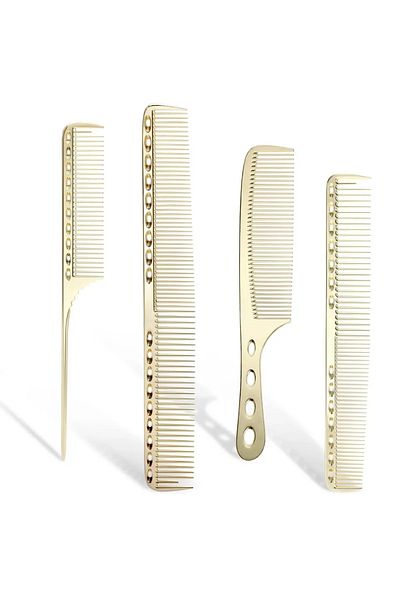 Choice Gold 4pcs/set Aluminum Comb Set Barber Metal Hair Dressing Combs Hairdressing Anti-static Comb Ultra