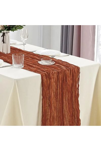 Choice Terracotta 10Pcs CheeseCloth Table Runner, 40x270cm Boho Gauze Fabric Rustic Sheer TableRunner for W