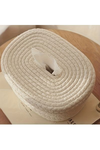 Choice WHITE 1pc Hand-Woven Fabric Tissue Box Holder-Stylish, Lightweight,Washable,Multifunctional Storage