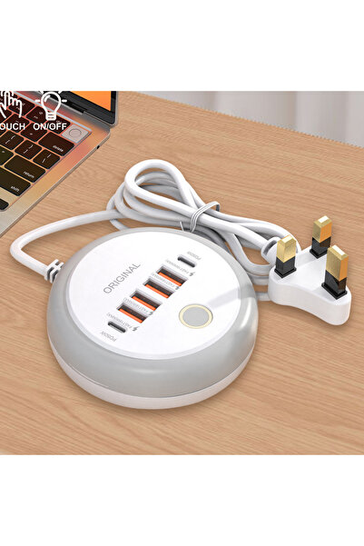 Choice شاحن USB أبيض بريطاني بقوة 50 واط، متعدد المنافذ، موزع طاقة، شاحن سفر ...