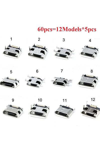 Choice 60PCS 5 Pin Socket Connector Micro USB Socket Connectors Assortment Set 12 Models SMD DIP For MP3...
